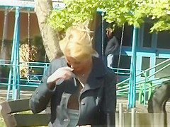 young chick pissing outdoor