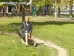 young chick pissing outdoor